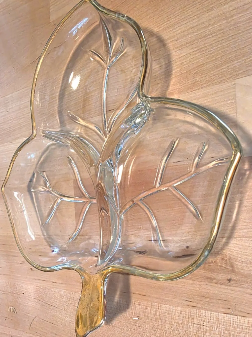 Vintage Hazel Atlas Fall Autumn clear Leaf-Shaped Glass Serving Tray Home Dining